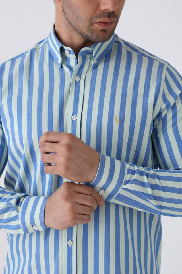 LACİVERT ÇİZGİLİ GÖMLEK Lacivert - XL