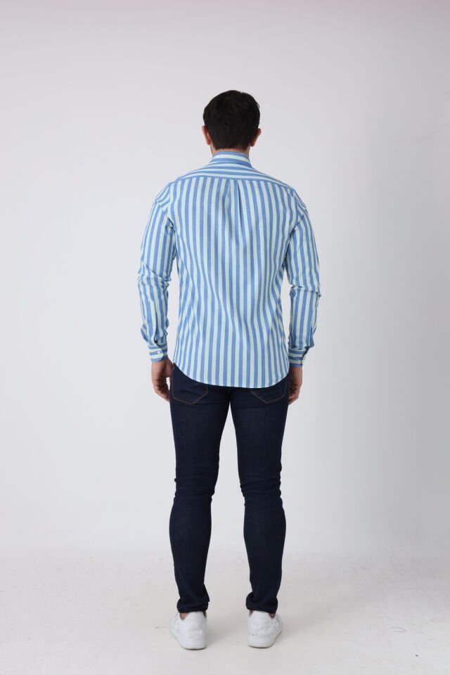 LACİVERT ÇİZGİLİ GÖMLEK Lacivert - 2XL