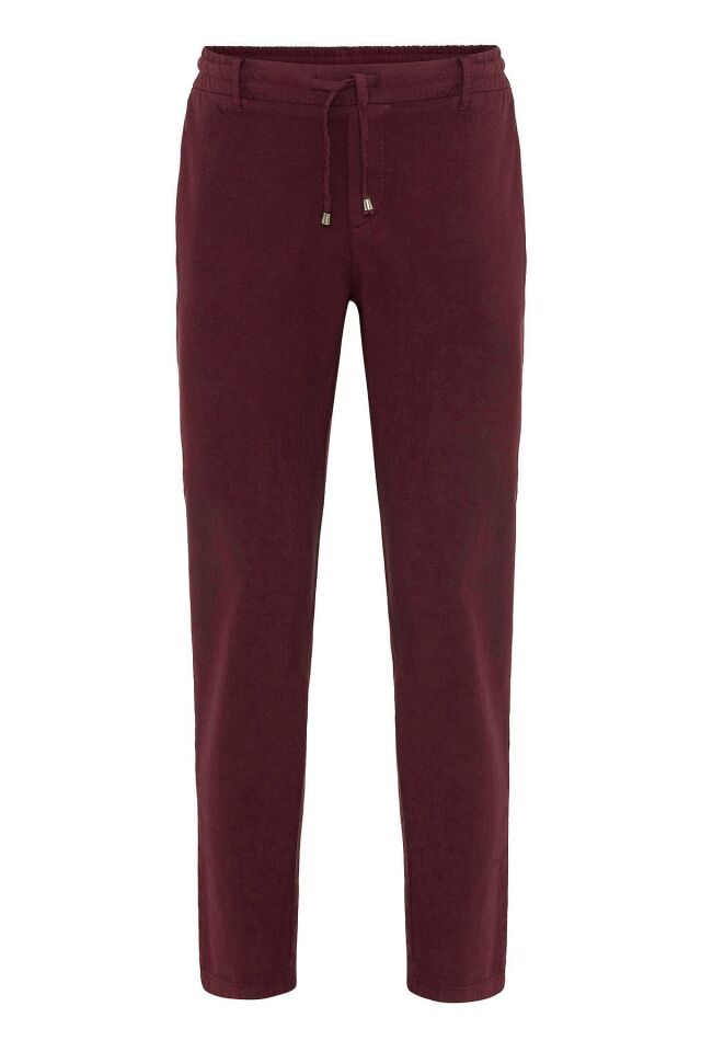 Vişne Çürüğü Keten Karışımlı Bağcıklı Erkek Pantolon VİŞNE ÇÜRÜĞÜ - 2XL